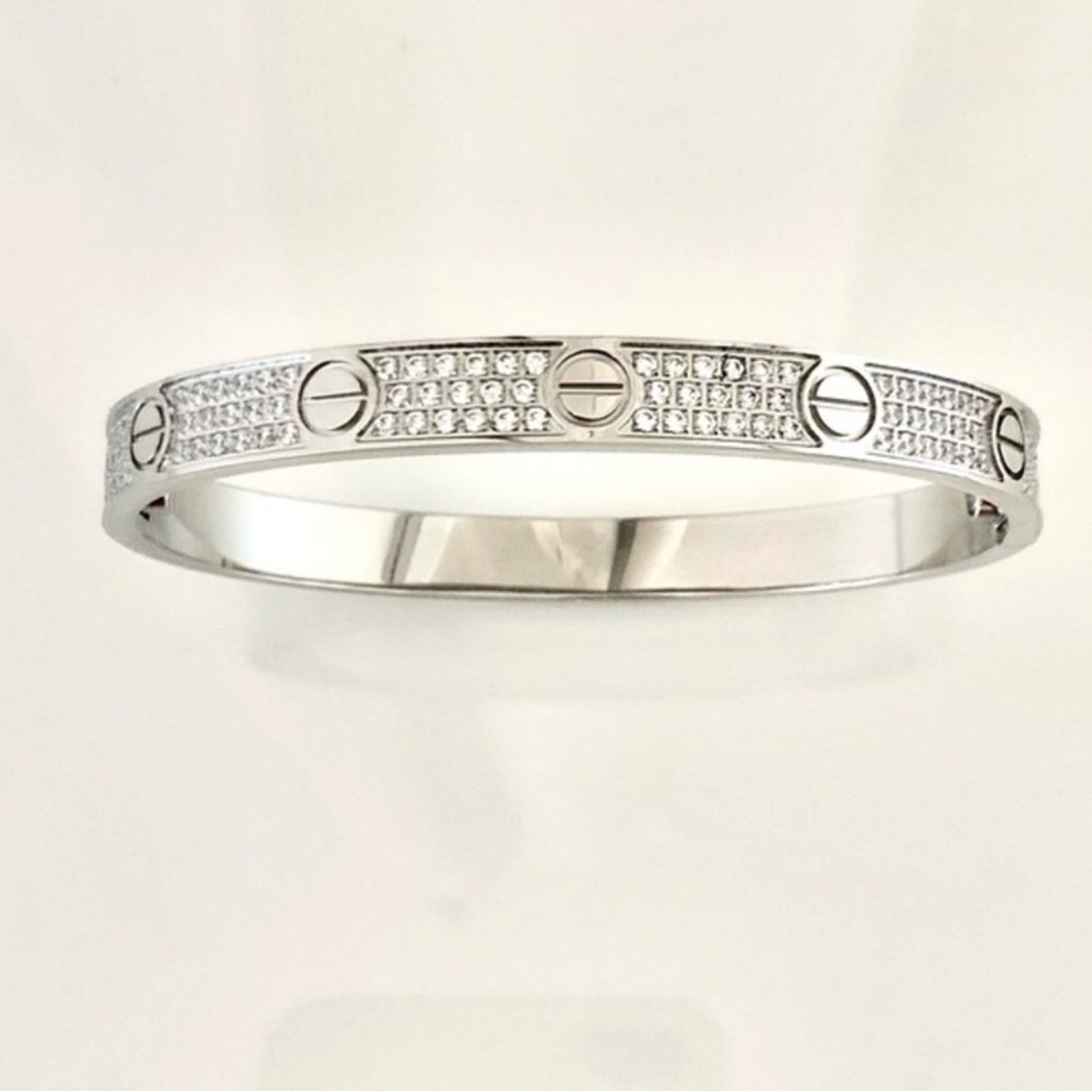 Pave Screw Bangle Bracelet with Screwdriver in Silver